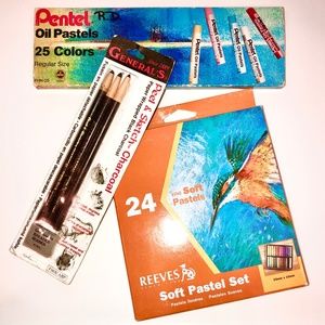 REEVES Soft Pastels PENTEL Oil Pastels GENERAL’S Charcoal Pencil Set Art Bundle
